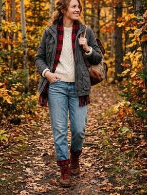 Eddie Bauer Flannel Lined Boyfriend Jeans Plaid Cuff Warm Cozy Cabin Core